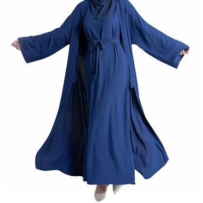 2PCS Muslim Women’s Abaya Set – Islamic Dubai Prayer Dress & Long Cardigan Maxi Robe