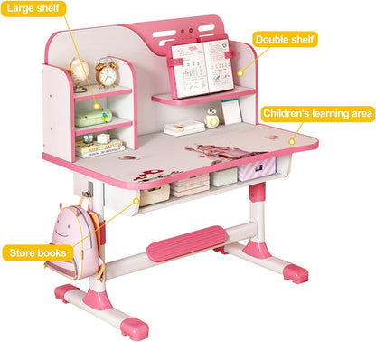 Kids Adjustable Study Desk & Chair Set – Ergonomic Learning Table with Drawer & Golden Distance Design (Blue)