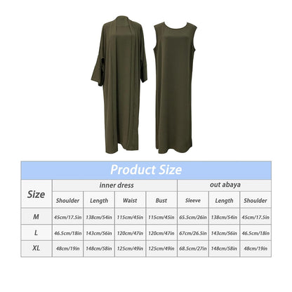 2PCS Muslim Women’s Abaya Set – Islamic Dubai Prayer Dress & Long Cardigan Maxi Robe