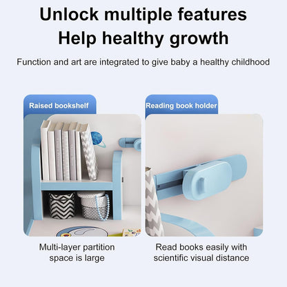 Kids Adjustable Study Desk & Chair Set – Ergonomic Learning Table with Drawer & Golden Distance Design (Blue)