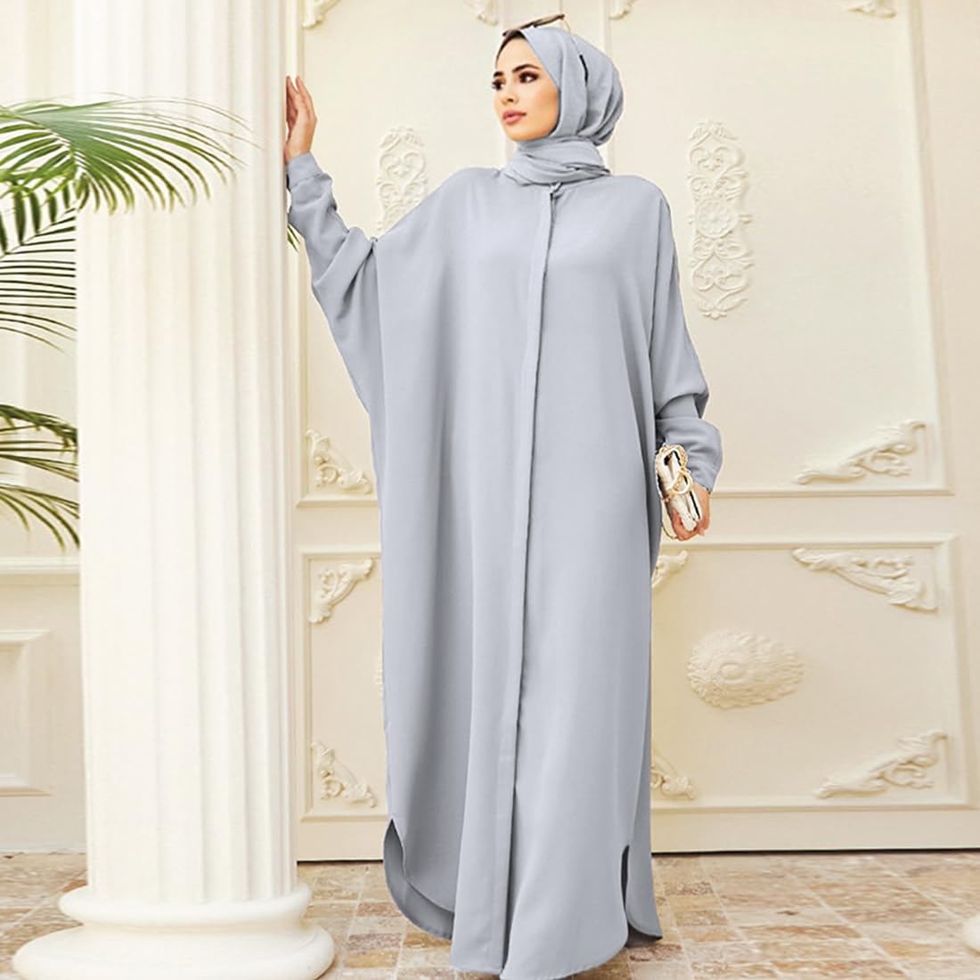 OBEEII Women’s Ramadan Abaya – Islamic Batwing Sleeve Kaftan Dubai Prayer Dress