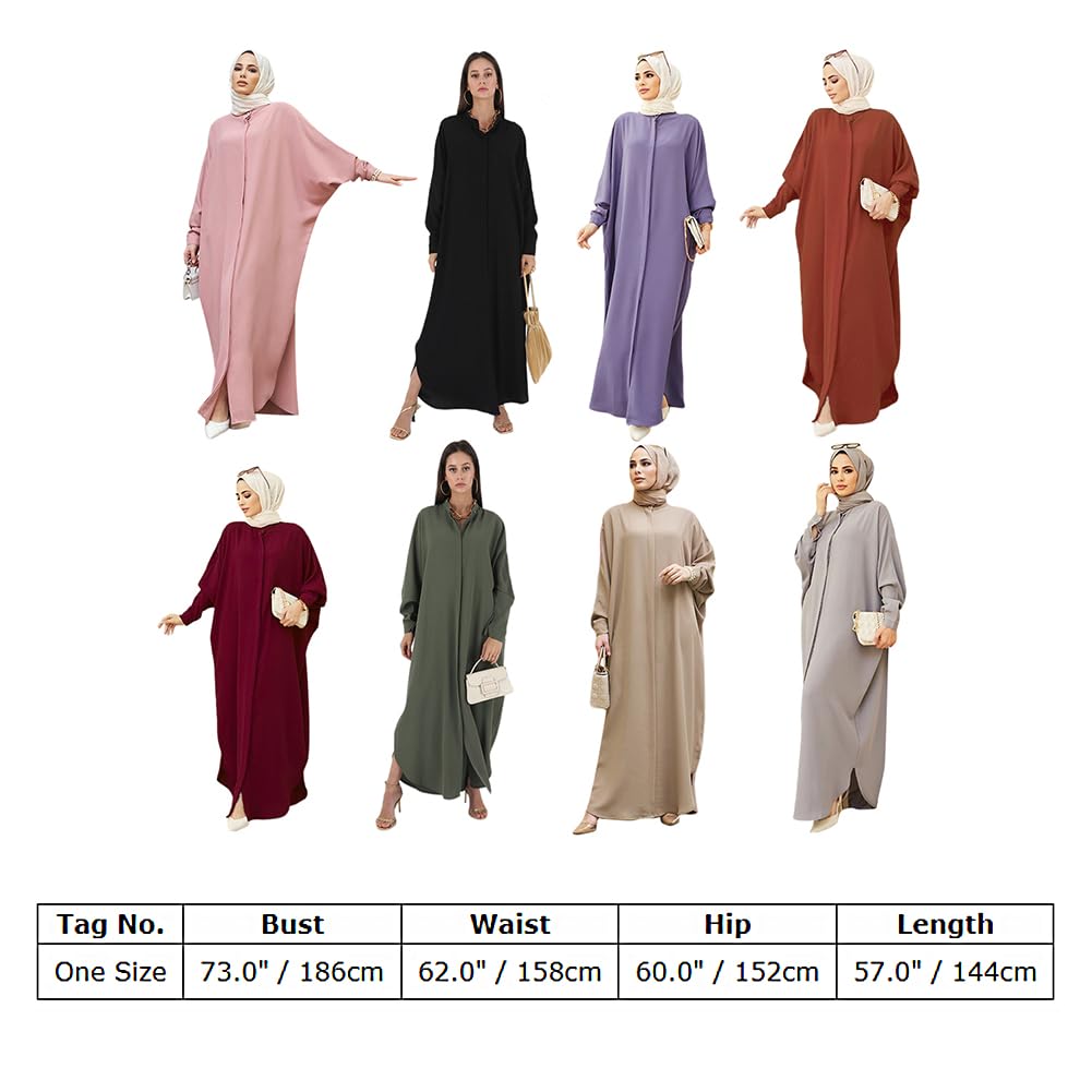 OBEEII Women’s Ramadan Abaya – Islamic Batwing Sleeve Kaftan Dubai Prayer Dress