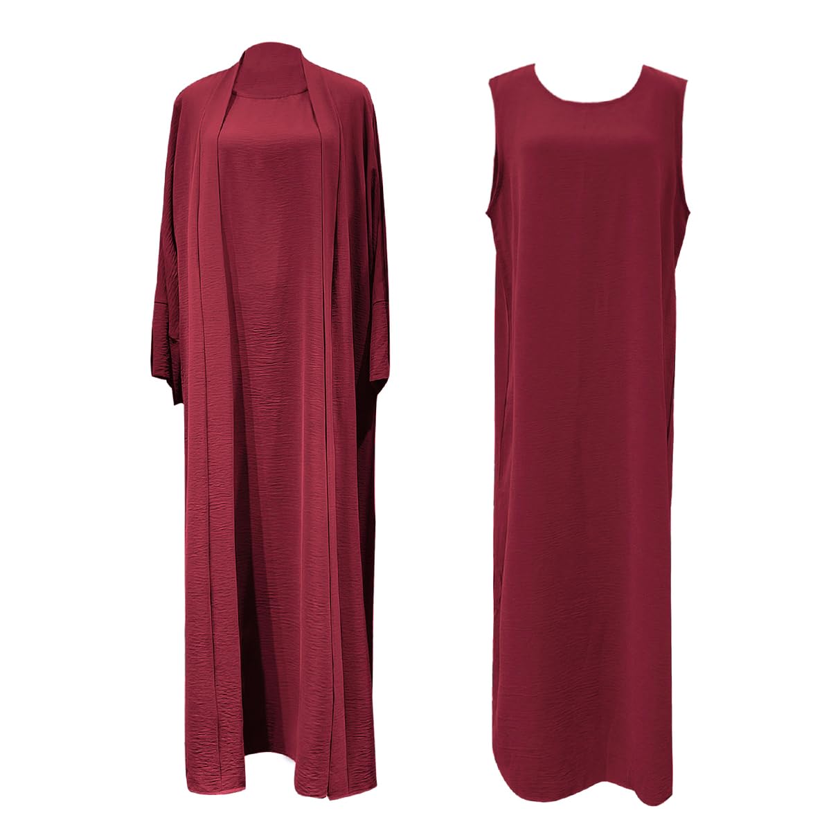 2PCS Muslim Women’s Abaya Set – Islamic Dubai Prayer Dress & Long Cardigan Maxi Robe