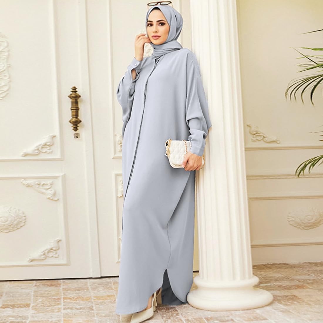 OBEEII Women’s Ramadan Abaya – Islamic Batwing Sleeve Kaftan Dubai Prayer Dress