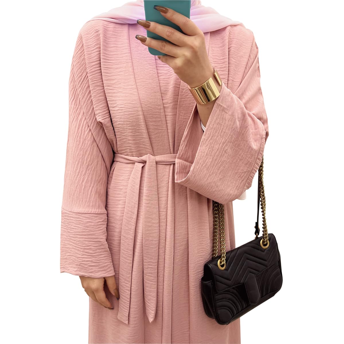 2PCS Muslim Women’s Abaya Set – Islamic Dubai Prayer Dress & Long Cardigan Maxi Robe