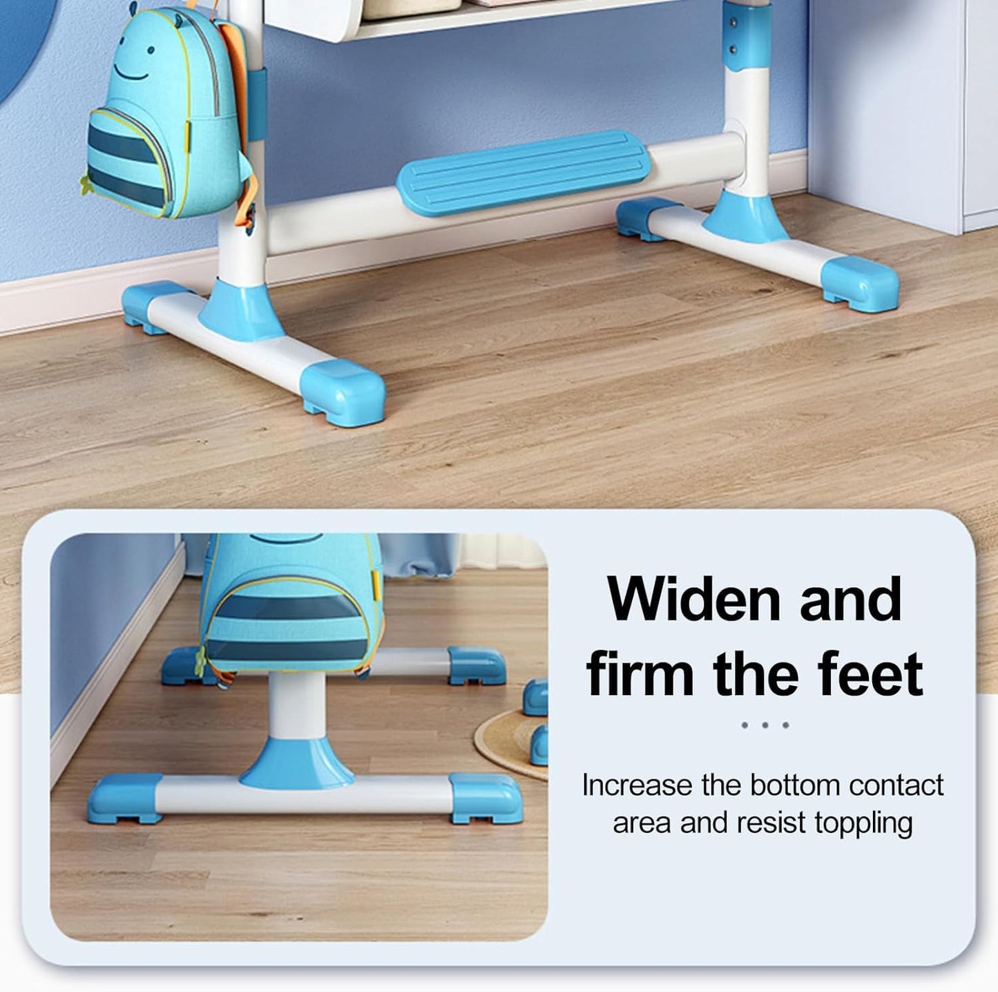 Kids Adjustable Study Desk & Chair Set – Ergonomic Learning Table with Drawer & Golden Distance Design (Blue)