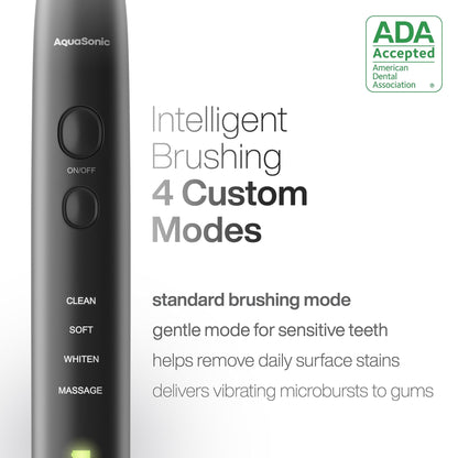 Aquasonic Black Series Electric Toothbrush – Ultra Whitening, 8 Heads, Wireless Charging
