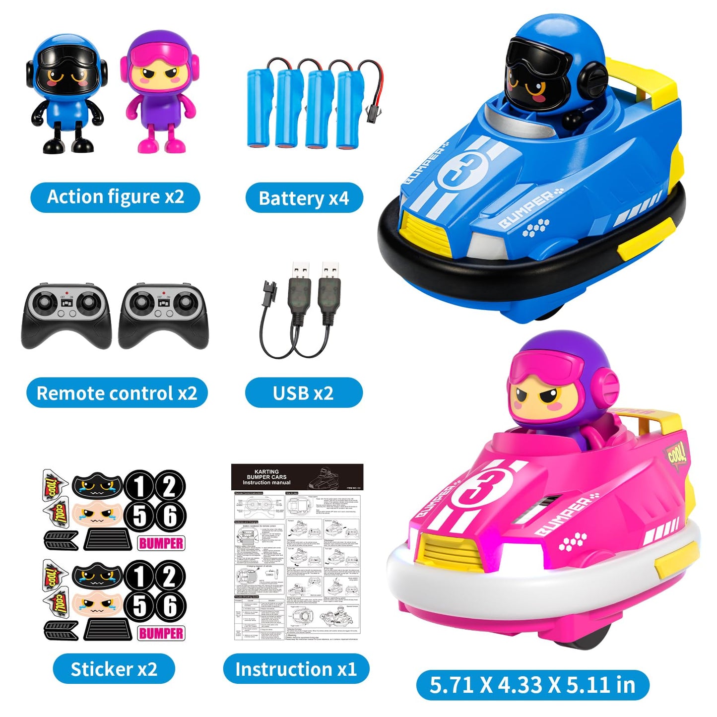 2-Pack Remote Control Bumper RC Cars for Kids