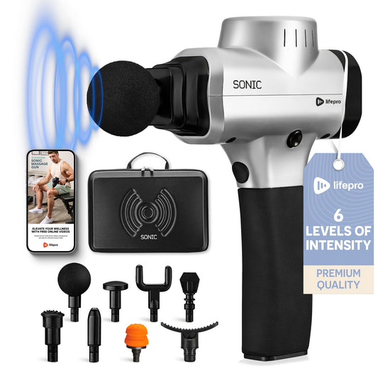 LifePro Deep Tissue Massage Gun – Muscle Massager with 8 Heads, 5 Speeds, Percussion Gun for Athletes