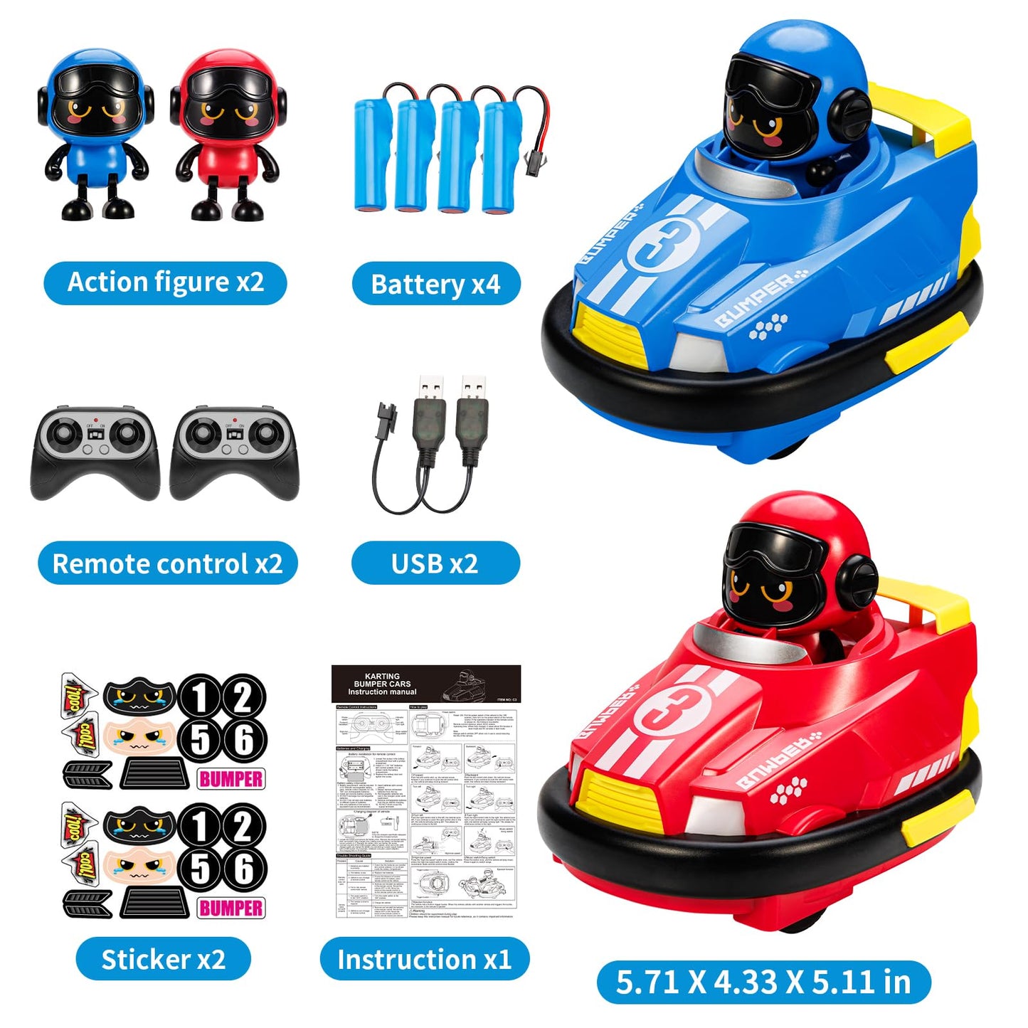 2-Pack Remote Control Bumper RC Cars for Kids
