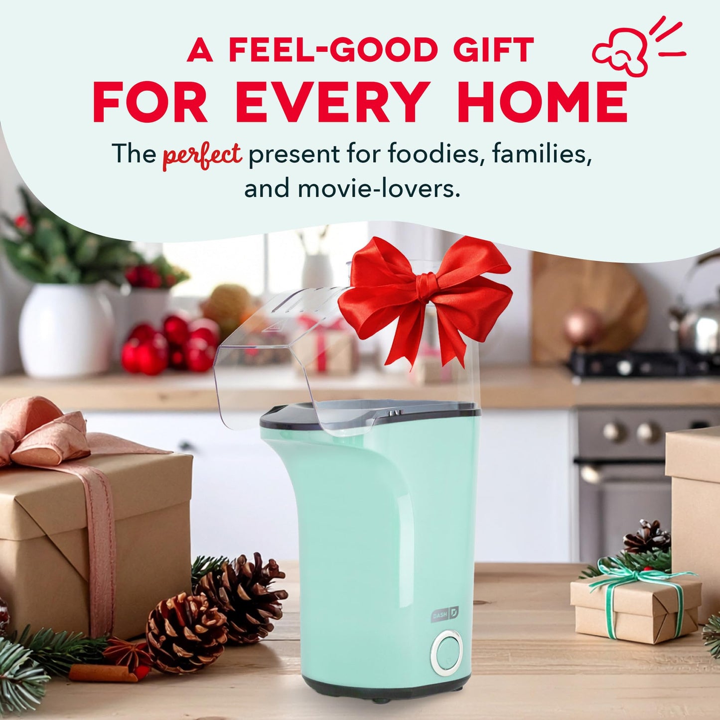 Dash Fresh Pop Popcorn Maker - Oil-Free, Air Popcorn Popper - With Measuring Cup & Recipe Guide - Perfect for Movie Nights - 16 Cups, Aqua