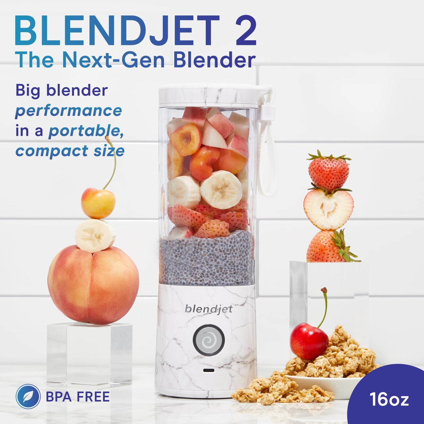 BlendJet 2 Portable Blender - USB-C Rechargeable 16oz Personal Blender