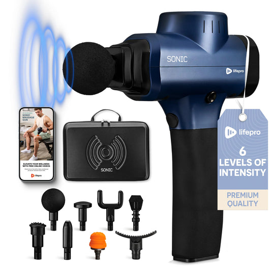 LifePro Deep Tissue Massage Gun – Muscle Massager with 8 Heads, 5 Speeds, Percussion Gun for Athletes