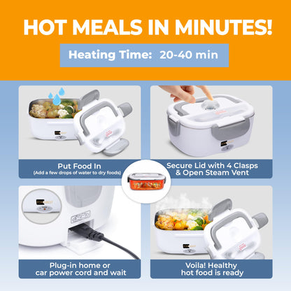 FORABEST Electric Heated Lunch Box 1.5L – Portable Leakproof Food Warmer with Thermal Bag
