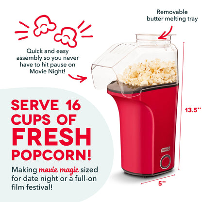 Dash Fresh Pop Popcorn Maker - Oil-Free, Air Popcorn Popper - With Measuring Cup & Recipe Guide - Perfect for Movie Nights - 16 Cups, Aqua