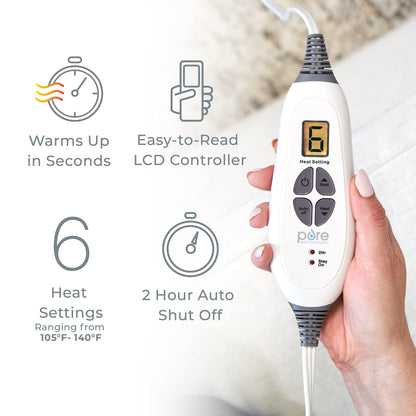 Pure Enrichment® PureRelief® XL Heating Pad - 12" x 24" Electric Heating Pad for Back Pain & Cramps, 6 Heat Settings, Soft Machine Wash Fabric, Auto-Off & Moist Heat (Charcoal Gray)