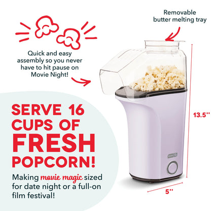 Dash Fresh Pop Popcorn Maker - Oil-Free, Air Popcorn Popper - With Measuring Cup & Recipe Guide - Perfect for Movie Nights - 16 Cups, Aqua