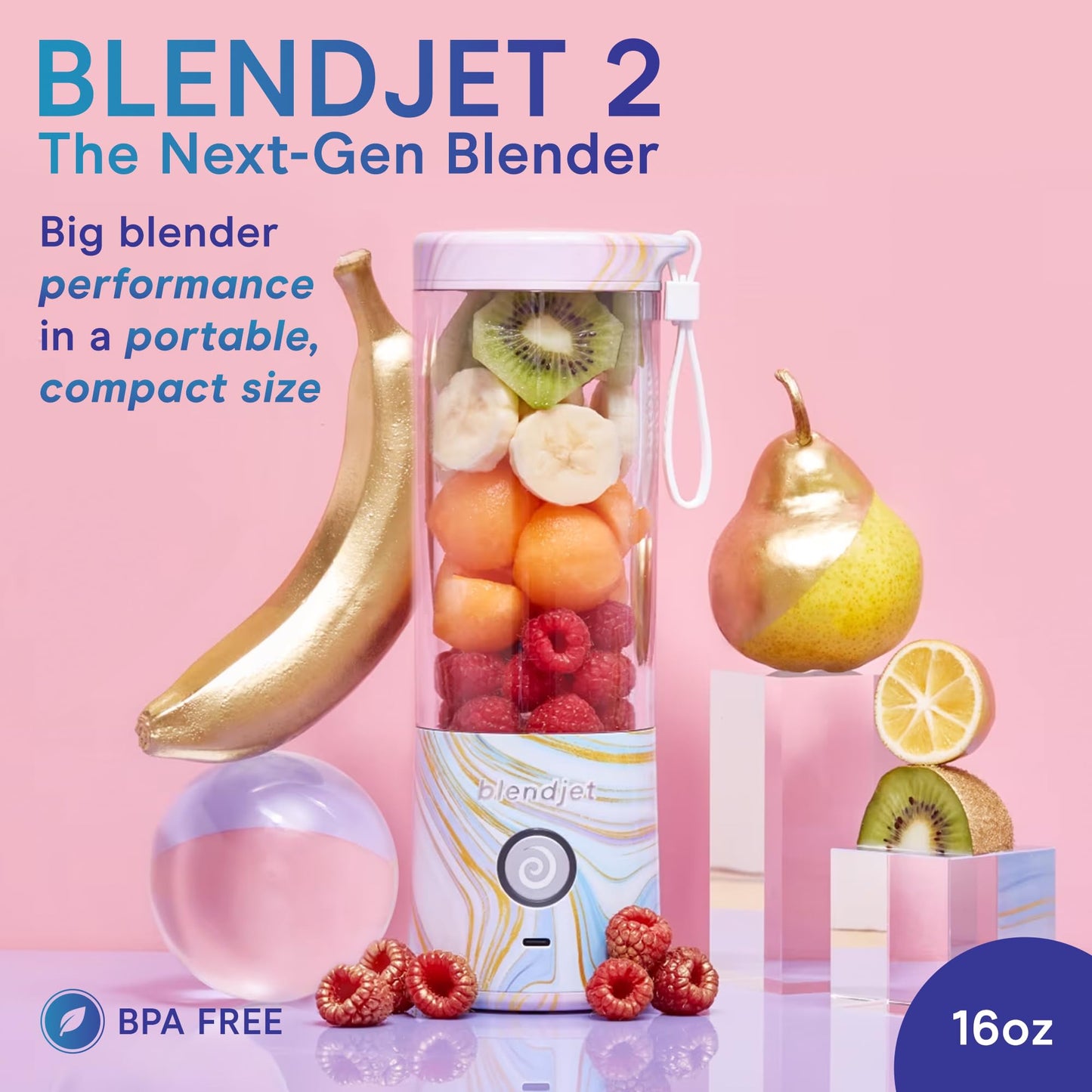 BlendJet 2 Portable Blender - USB-C Rechargeable 16oz Personal Blender