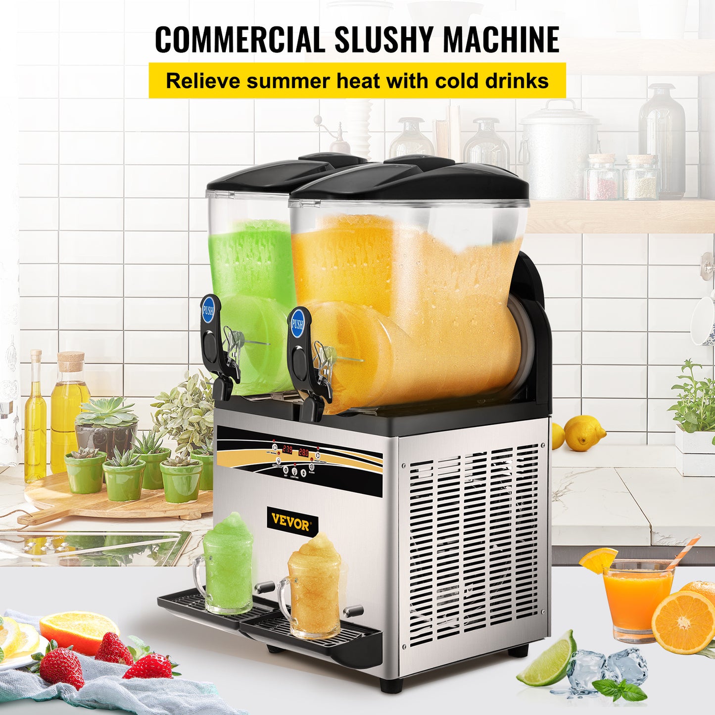 VEVOR 15L x2 Commercial Margarita & Slushy Machine – Smoothie & Slushie Maker for Cafes, Restaurants, Bars & Home