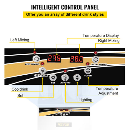 VEVOR 15L x2 Commercial Margarita & Slushy Machine – Smoothie & Slushie Maker for Cafes, Restaurants, Bars & Home