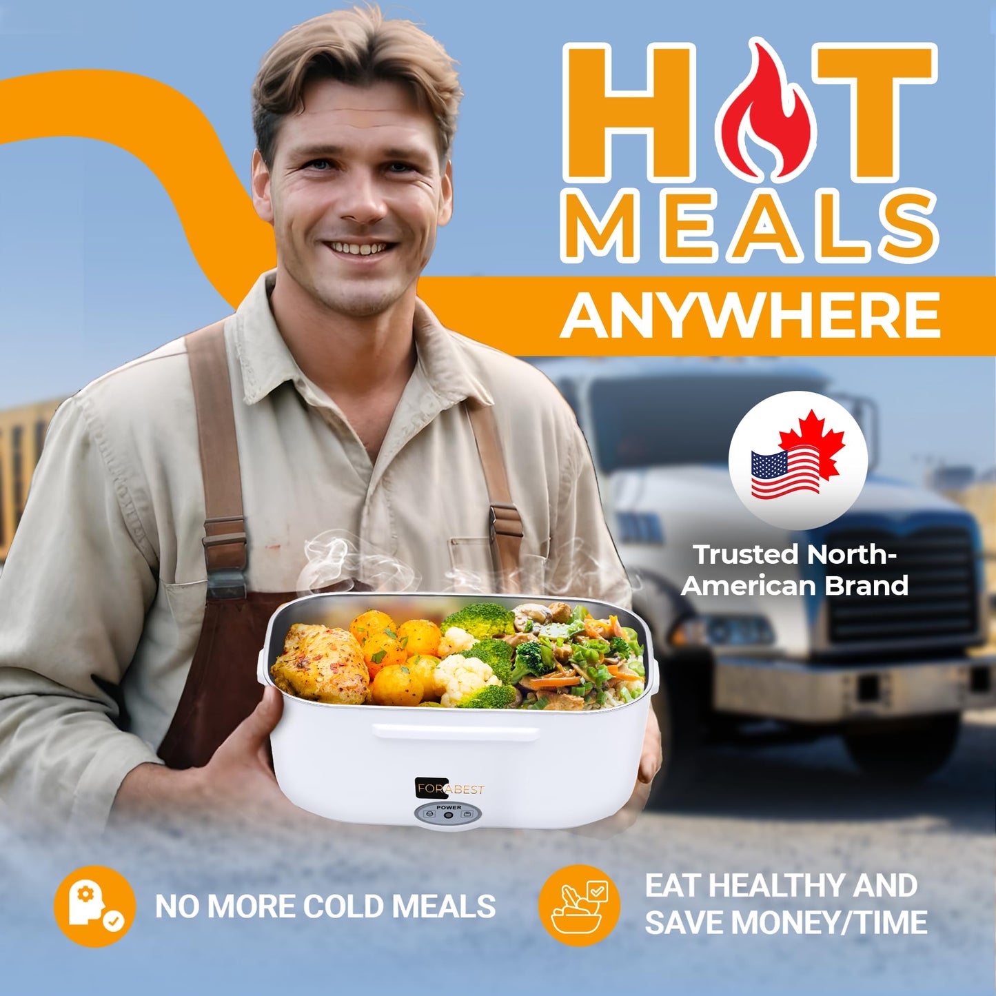 FORABEST Electric Heated Lunch Box 1.5L – Portable Leakproof Food Warmer with Thermal Bag