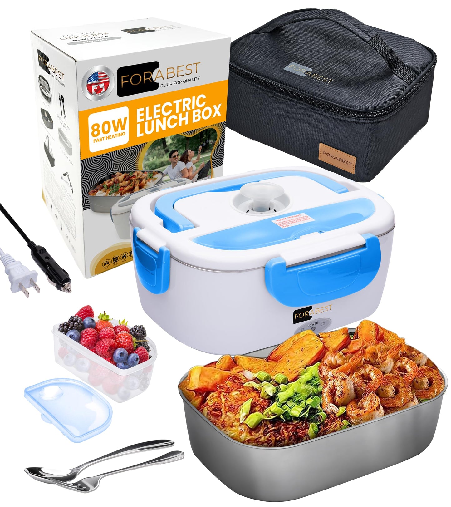 FORABEST Electric Heated Lunch Box 1.5L – Portable Leakproof Food Warmer with Thermal Bag