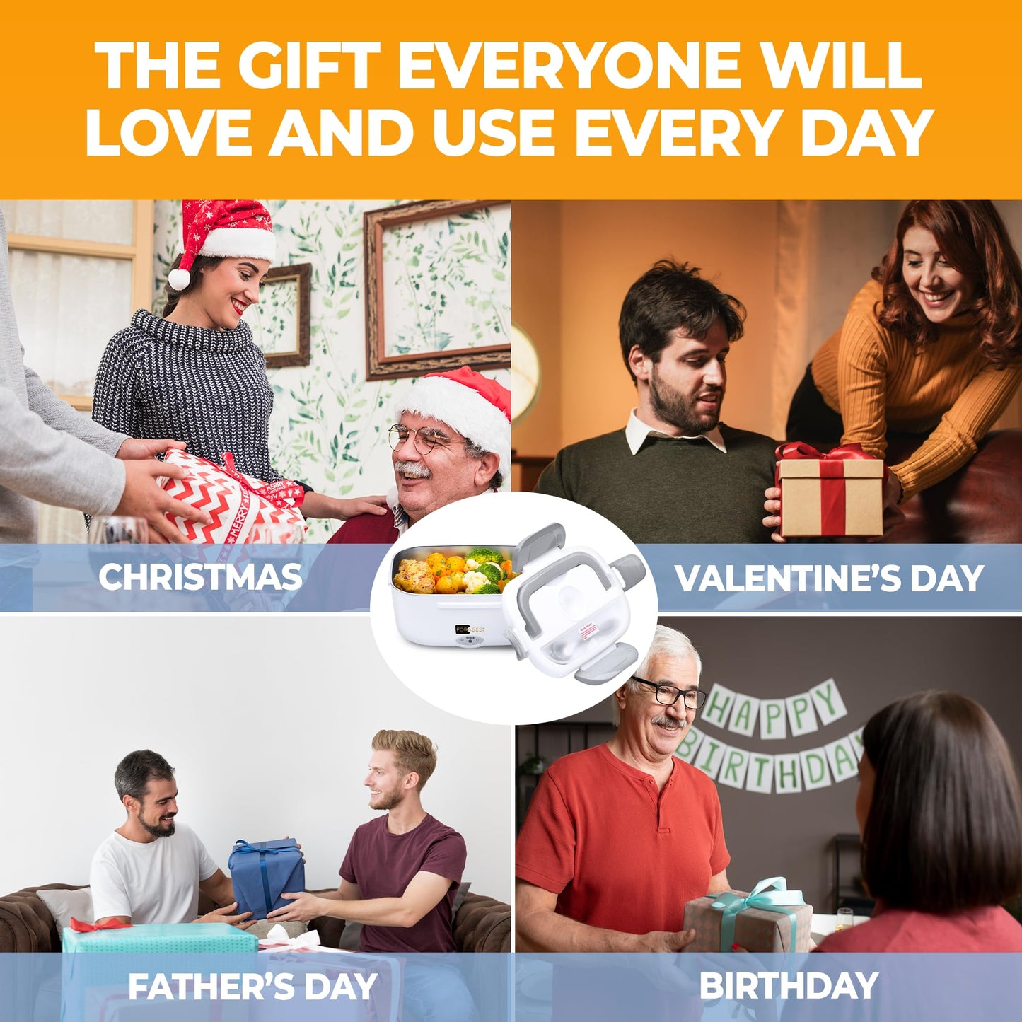 FORABEST Electric Heated Lunch Box 1.5L – Portable Leakproof Food Warmer with Thermal Bag