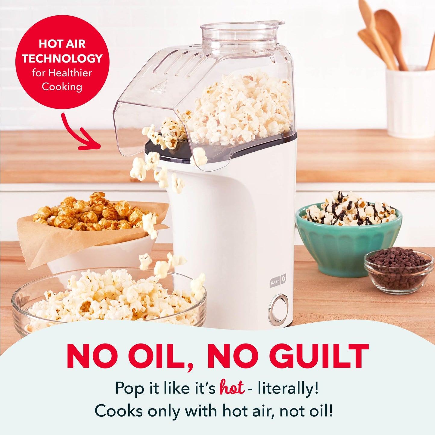 Dash Fresh Pop Popcorn Maker - Oil-Free, Air Popcorn Popper - With Measuring Cup & Recipe Guide - Perfect for Movie Nights - 16 Cups, Aqua