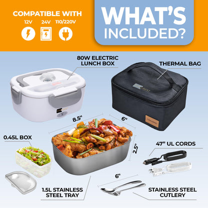 FORABEST Electric Heated Lunch Box 1.5L – Portable Leakproof Food Warmer with Thermal Bag