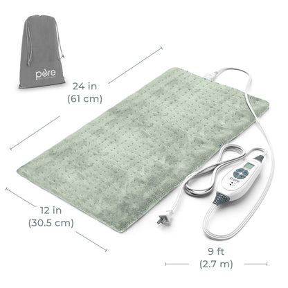 Pure Enrichment® PureRelief® XL Heating Pad - 12" x 24" Electric Heating Pad for Back Pain & Cramps, 6 Heat Settings, Soft Machine Wash Fabric, Auto-Off & Moist Heat (Charcoal Gray)
