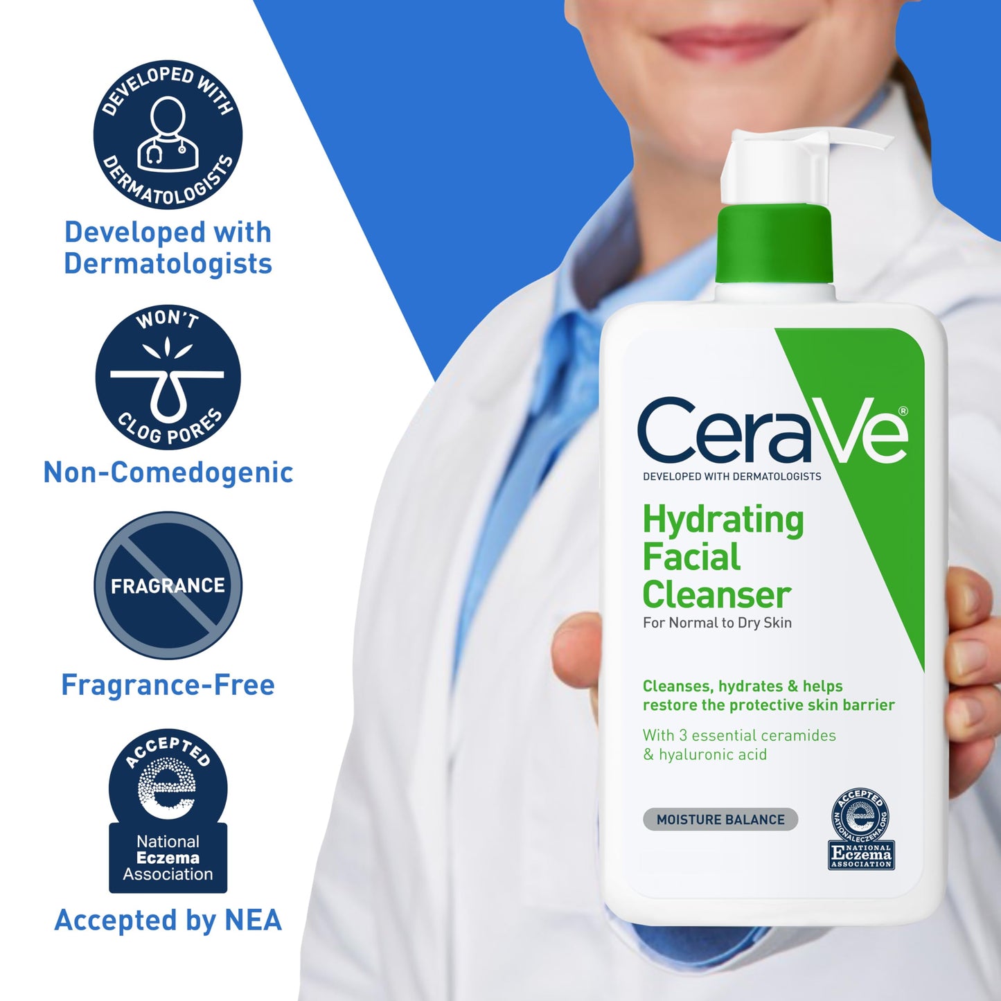 CeraVe Hydrating Facial Cleanser – Moisturizing Face Wash with Hyaluronic Acid, Ceramides & Glycerin for Dry Skin