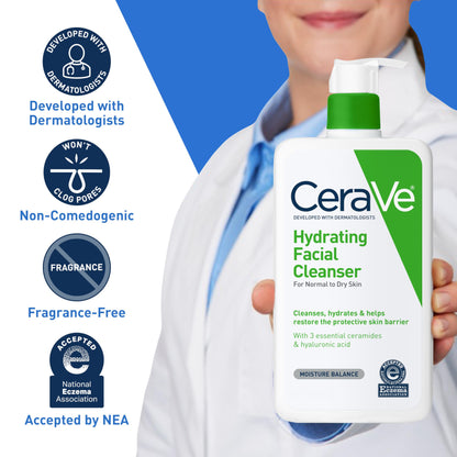 CeraVe Hydrating Facial Cleanser – Moisturizing Face Wash with Hyaluronic Acid, Ceramides & Glycerin for Dry Skin
