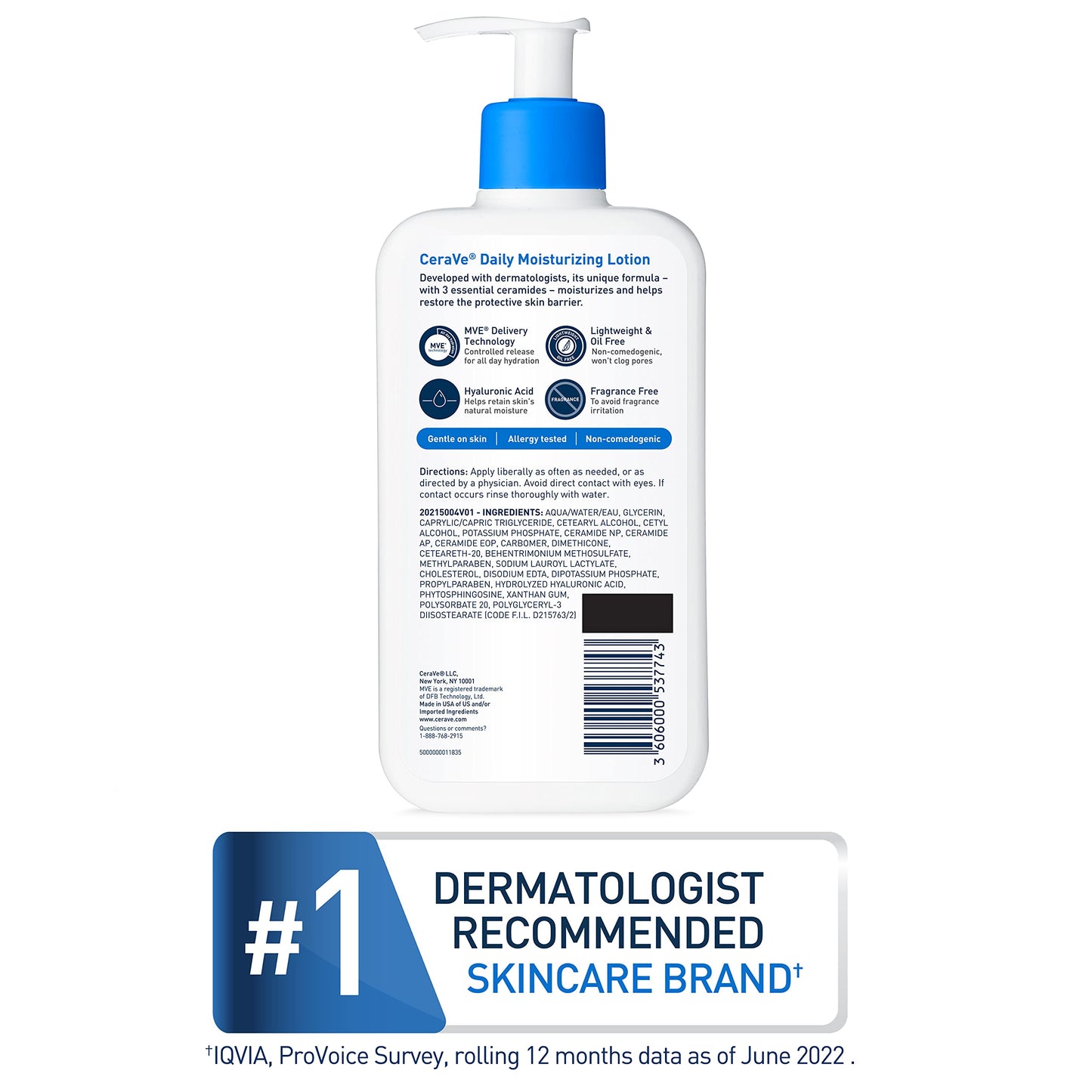 CeraVe Daily Moisturizing Lotion – Hyaluronic Acid & Ceramides, Fragrance-Free, Oil-Free, 19oz for Face & Body