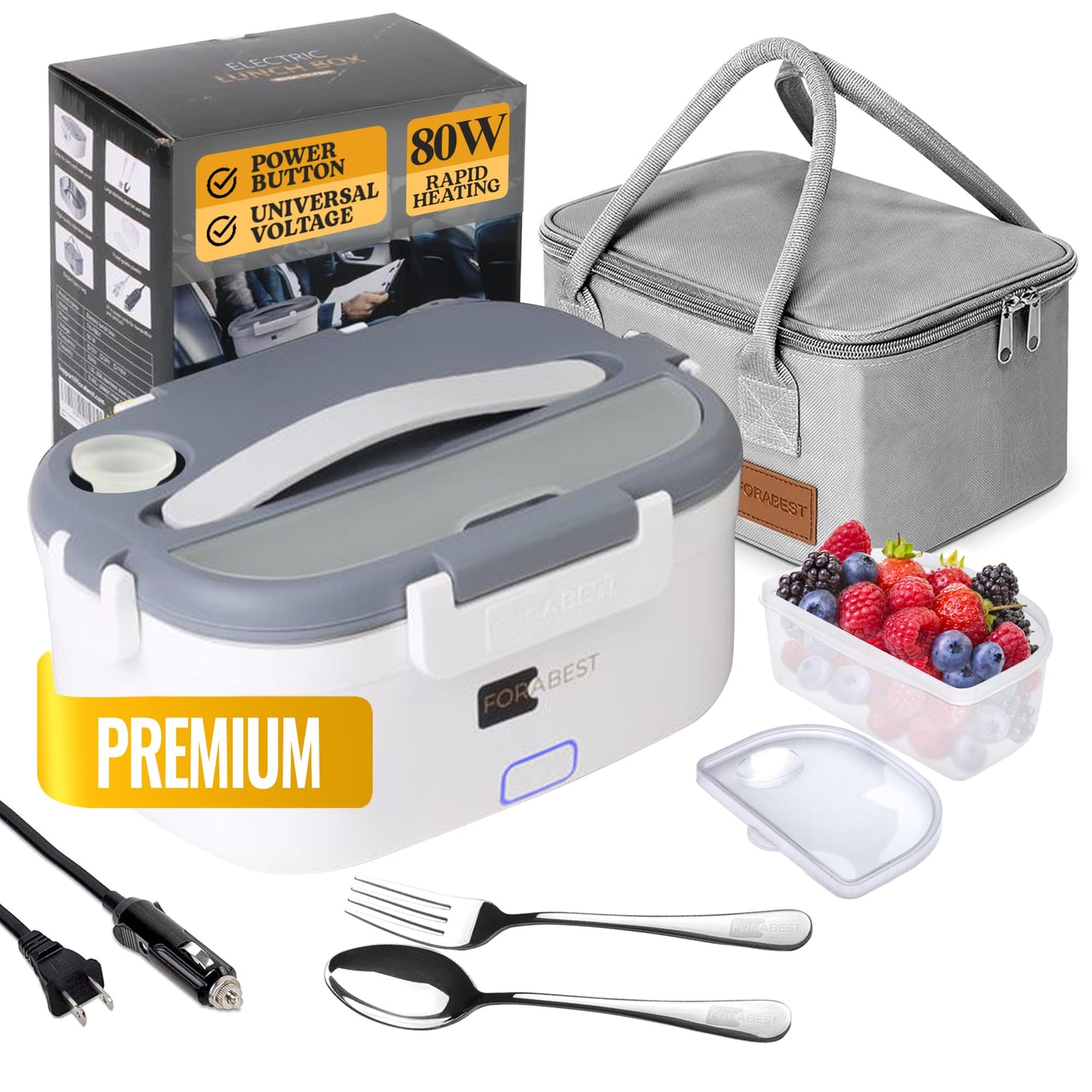FORABEST Electric Heated Lunch Box 1.5L – Portable Leakproof Food Warmer with Thermal Bag