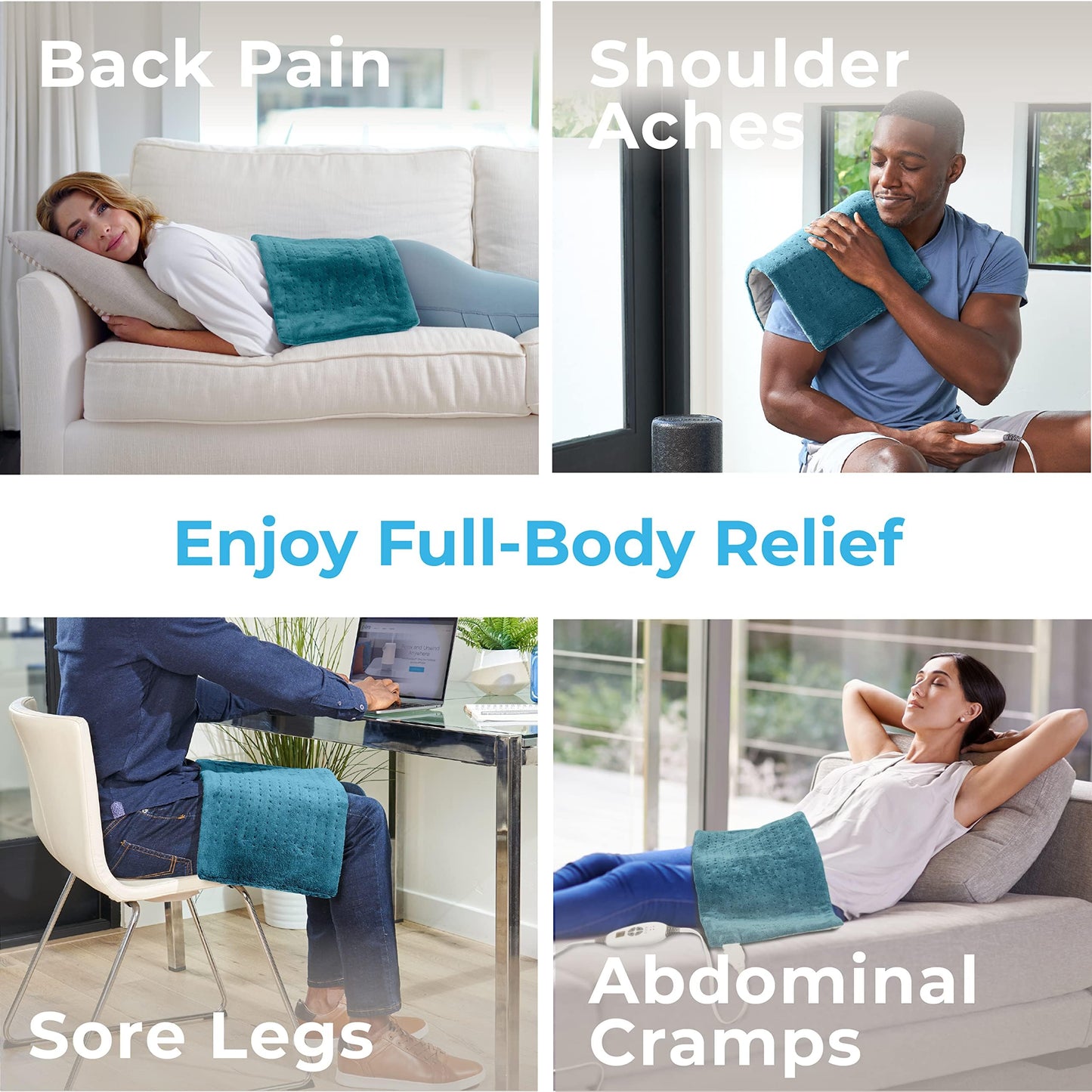 Pure Enrichment® PureRelief® XL Heating Pad - 12" x 24" Electric Heating Pad for Back Pain & Cramps, 6 Heat Settings, Soft Machine Wash Fabric, Auto-Off & Moist Heat (Charcoal Gray)