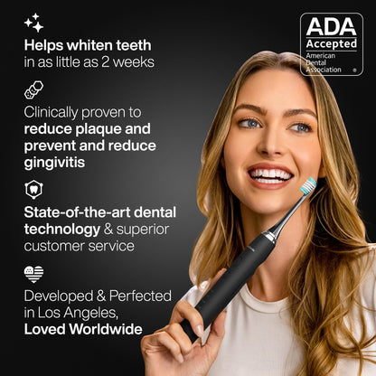 Aquasonic Black Series Electric Toothbrush – Ultra Whitening, 8 Heads, Wireless Charging