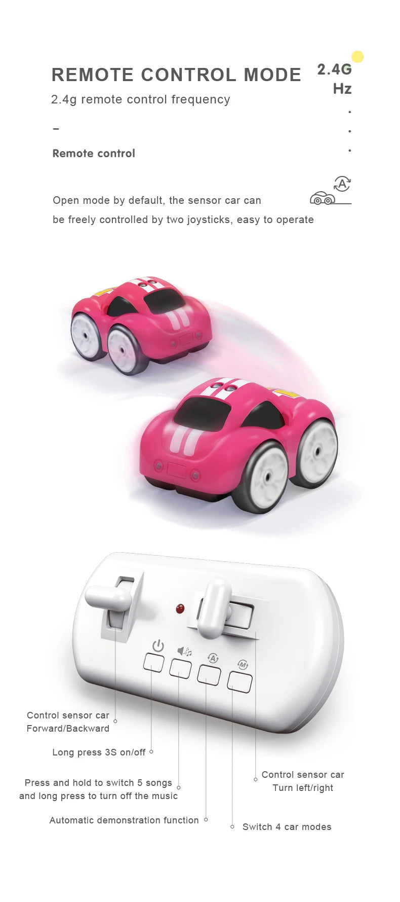 RC Intelligent Sensor Remote Control Cartoon Mini Electric Car Smart Music Lighting Children Toys Gift