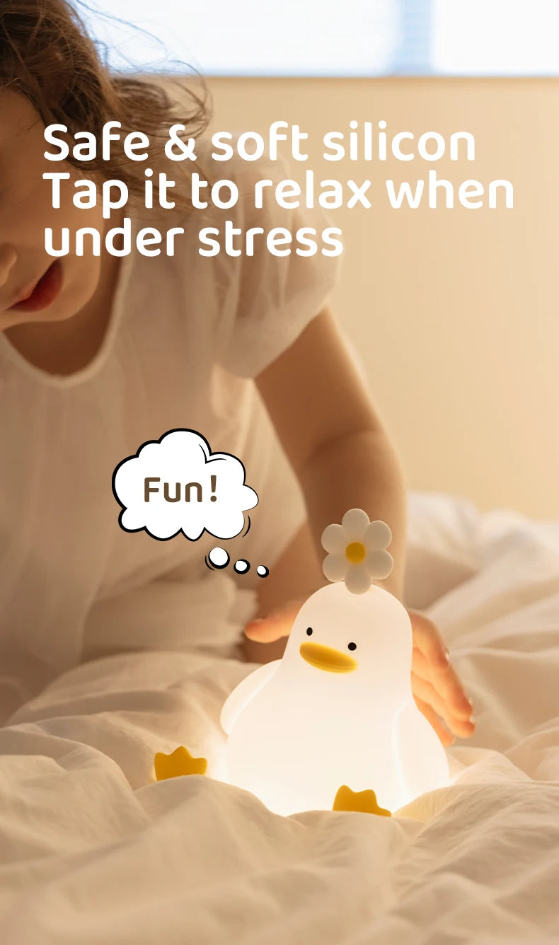 Cute Duck LED Night Light – USB Rechargeable Silicone Lamp