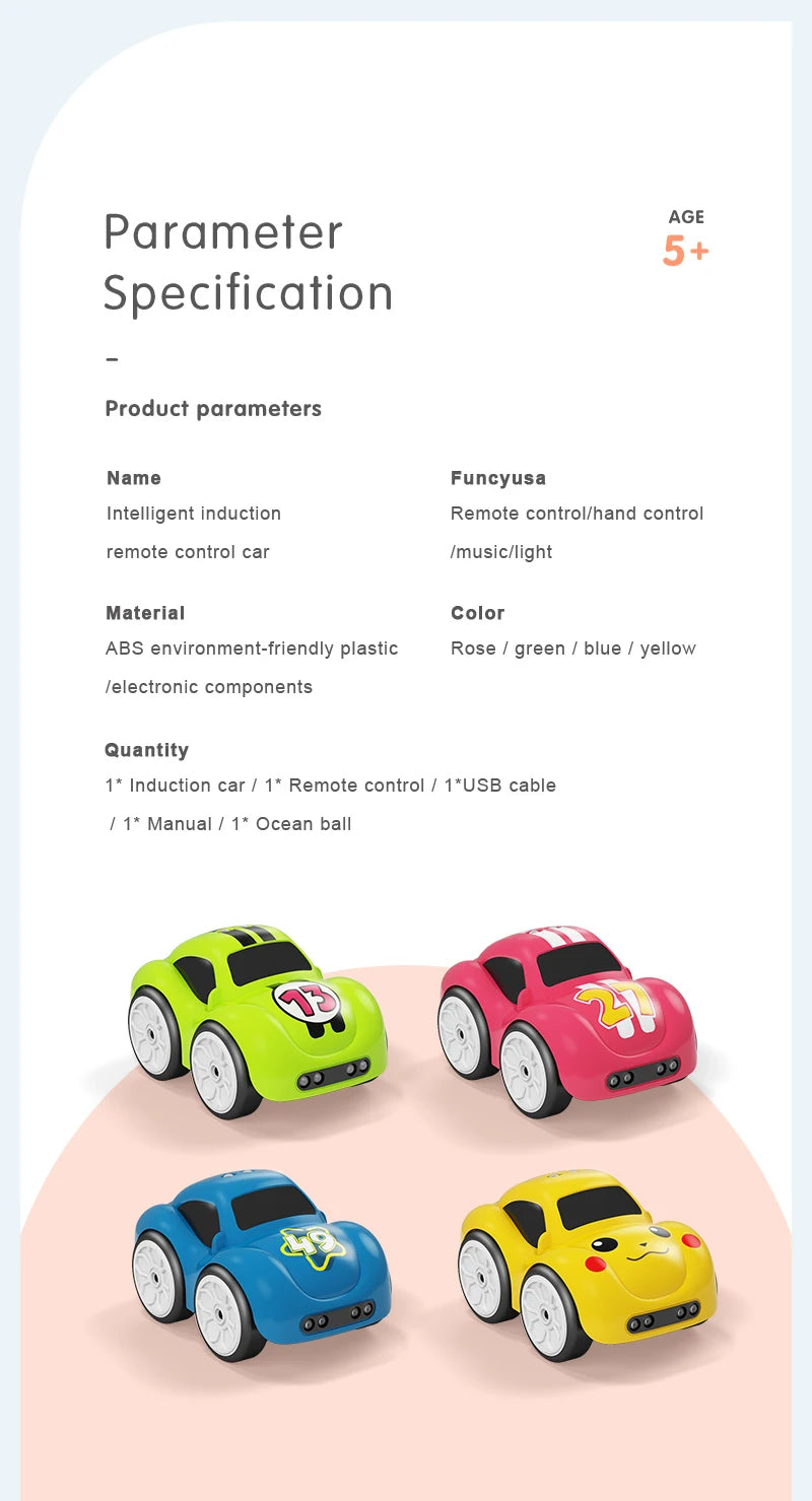 RC Intelligent Sensor Remote Control Cartoon Mini Electric Car Smart Music Lighting Children Toys Gift