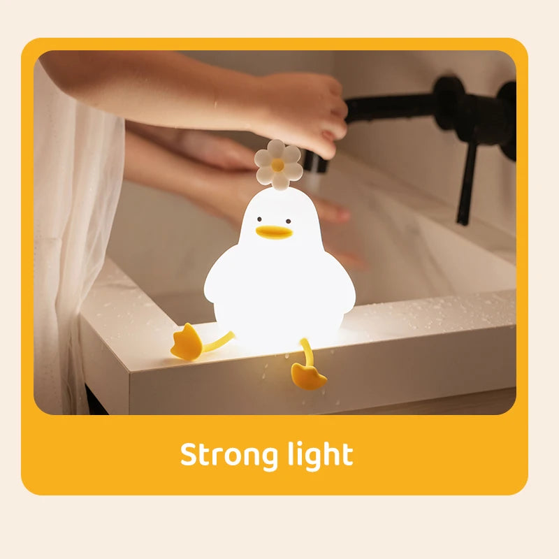 Cute Duck LED Night Light – USB Rechargeable Silicone Lamp