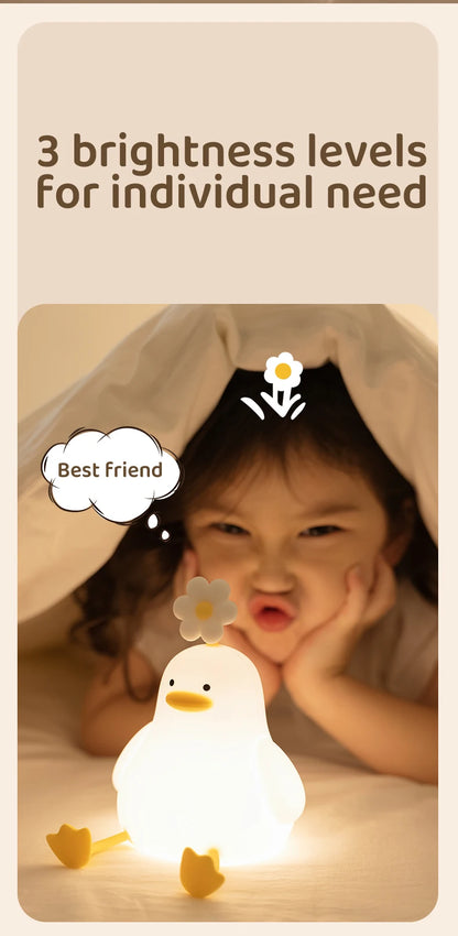 Cute Duck LED Night Light – USB Rechargeable Silicone Lamp