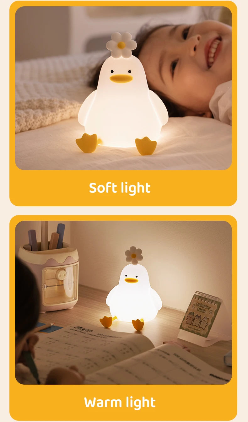 Cute Duck LED Night Light – USB Rechargeable Silicone Lamp
