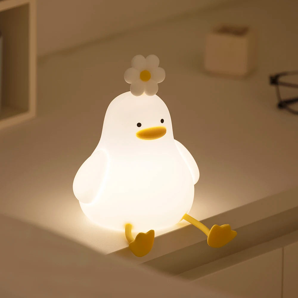 Cute Duck LED Night Light – USB Rechargeable Silicone Lamp