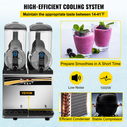 VEVOR 15L x2 Commercial Margarita & Slushy Machine – Smoothie & Slushie Maker for Cafes, Restaurants, Bars & Home