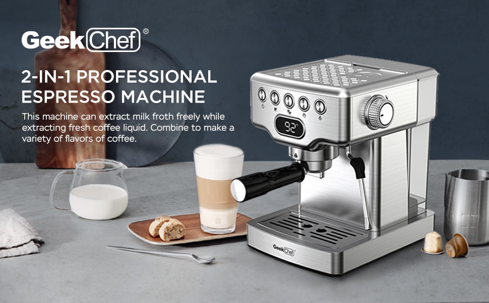 Geek Chef Espresso Machine – 20 Bar Home Coffee Maker with Milk Frother