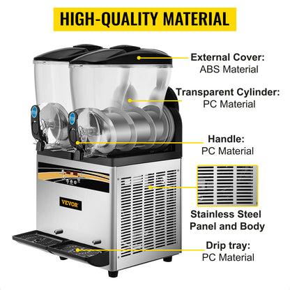 VEVOR 15L x2 Commercial Margarita & Slushy Machine – Smoothie & Slushie Maker for Cafes, Restaurants, Bars & Home